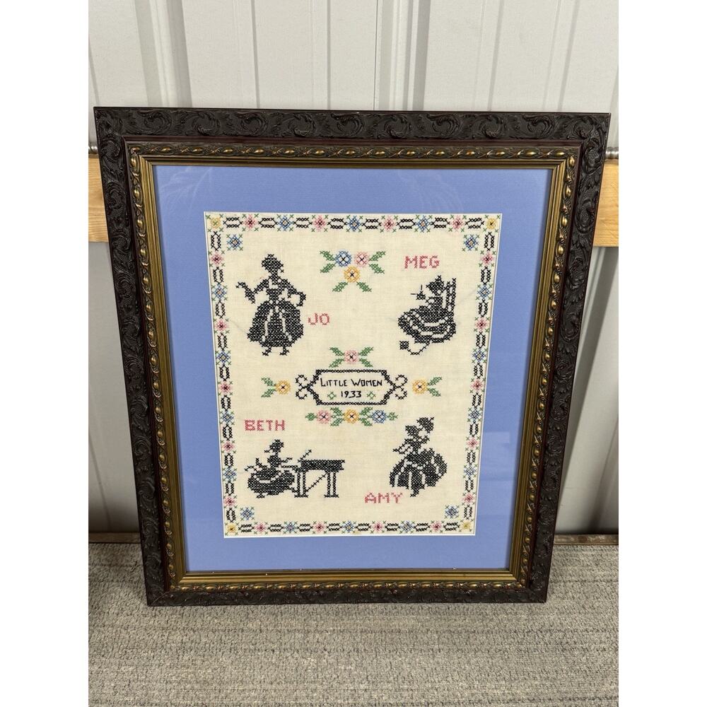 Vintage Little Women Needlepoint W/ Beautiful Frame- Frame App. 22x18